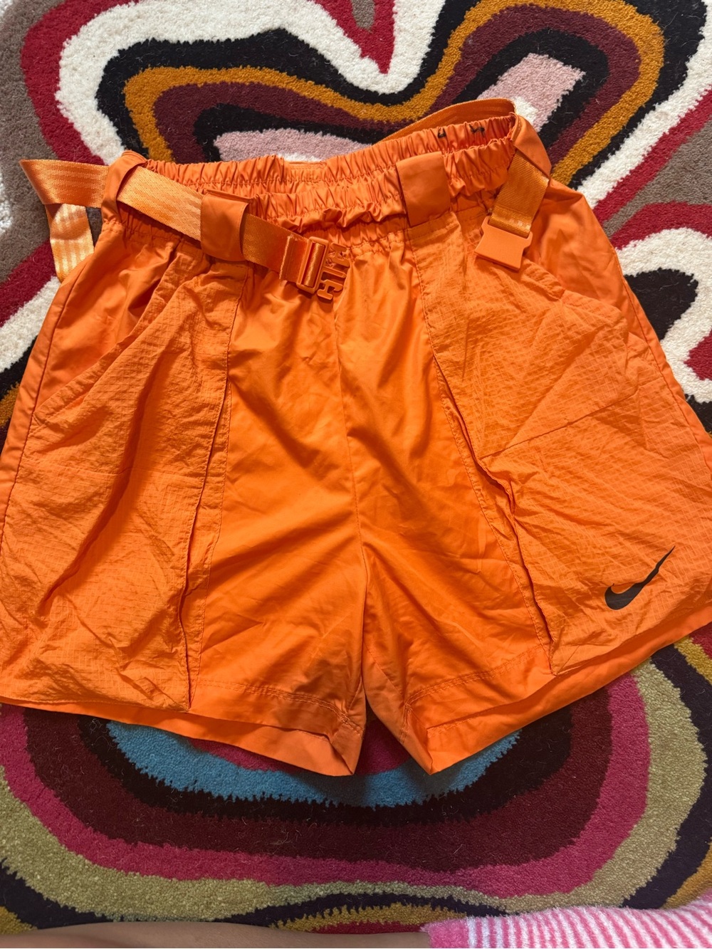 Nike Women's Bright Orange Athletic Shorts with Built-In Belt